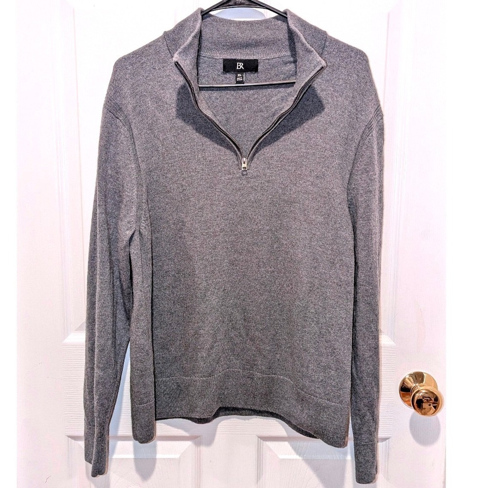 Quiet Luxury Banana Republic‎ Extra Fine Merino Wool Gray Quarter-Zip Sweater XL